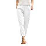 Women's Cotton Linen Straight Leg Pants Casual Loose Fit Trousers with 2 Pockets