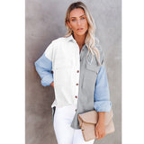 Women Button Down Long Sleeve Corduroy Shirt Color Block Single Breasted Tops Shirts Ladies Lapel Neck Office Shirts