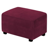 Dustproof Stretch Velvet Ottoman Slipcover Elastic Rectangle Footstools Covers Removable Soft Foot Stool Furniture Protector for Living Room, Bedroom