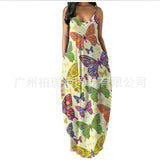 Women's Loose Floral Maxi Dresses Casual Long Dresses 2 Side Pockets Boho Dress