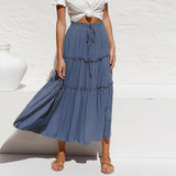 Women's High Waist Cotton Linen Skirt Solid Color Simple Pleated Irregular Skirt