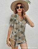 Lumento Women Sexy V Neck T Shirt Casual Summer Floral Print Tunic Tops Blouse