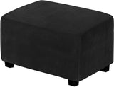 Dustproof Stretch Velvet Ottoman Slipcover Elastic Rectangle Footstools Covers Removable Soft Foot Stool Furniture Protector for Living Room, Bedroom