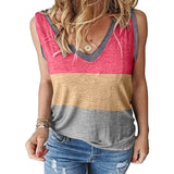 Women Color Block Tank Tops Sleeveless V Neck Summer Casual Tee Shirt Loose Tees