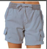 Women's Cotton Linen Wide Leg Cargo Shorts Casual Multi Pockets Loose Fit Shorts