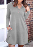 Women Mini Dress Pencil Dress Solid V Neck Pockets Long Sleeve Loose Waist Dress