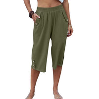Women Yoga Capris Pants Button Straight Leg Loose Comfy Lounge Pants
