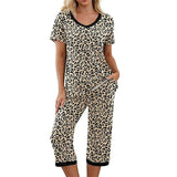 Women Floral Pajama Set Sleepwear Tops with Capri Pants Outfits Ladies Summer Comfy Sleep Nightshirt PJS Set