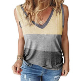 Women Color Block Tank Tops Sleeveless V Neck Summer Casual Tee Shirt Loose Tees