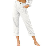 Ladies Loose Fit Solid Color Pants Womens Comfy Trousers Pocket Yoga Elastic Waist Casual Straight