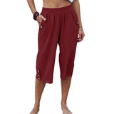 Women Yoga Capris Pants Button Straight Leg Loose Comfy Lounge Pants
