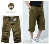 Mens Plain Solid Color Casual Cargo Pants Summer Straight Leg Capri Pants with Pockets