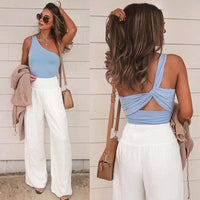 Womens Loose Fit Casual Pants Elastic Waist Yoga Summer Beach Pants with Pockets
