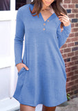 Women Mini Dress Pencil Dress Solid V Neck Pockets Long Sleeve Loose Waist Dress