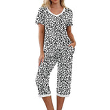 Women Floral Pajama Set Sleepwear Tops with Capri Pants Outfits Ladies Summer Comfy Sleep Nightshirt PJS Set