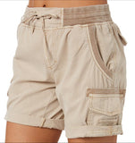 Women's Cotton Linen Wide Leg Cargo Shorts Casual Multi Pockets Loose Fit Shorts