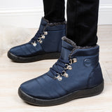 Women's Solid Color Closed Round Toe Ankle Boots Flat Heels Lace Up Winter Warm