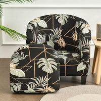 2-Piec Tub Club Slipcover, Modern Non Slip Stretch Round Barrel Chair with Cushion Couch Sofa Cover Protector for Bar Cafe Kids Living Room