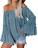 Women's Solid Color Casual Long Bell Sleeve Off Shoulder Pullover Tops T Shirts
