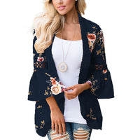 Lady Lace Hollow Flowers Flared Sleeve Open Front Outwear Casual Light Smock Top