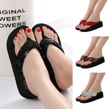 Womens Flip Flops Sandals Solid Color Increase Height Slippers Shoes Lightweight