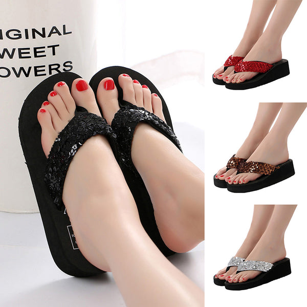 Womens Flip Flops Sandals Solid Color Increase Height Slippers Shoes Lightweight