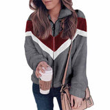 Women Ladies Stitching Zipper Wooly Cardigan Casual Long Sleeve Lapel Coat Tops
