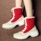 Women's Snow Boots Mid Calf Waterproof Lace-Up Plush Lined Winter Shoes