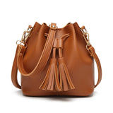 Womens Mini Bucket Bag Leather Drawstring Purse Tassel Crossbody Shoulder Bag