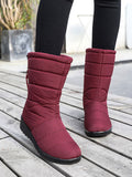 Women Waterproof Winter Snow Boots Wedge Fur Lined Warm Slip On Mid-Calf Booties