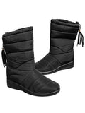 Women Waterproof Winter Snow Boots Wedge Fur Lined Warm Slip On Mid-Calf Booties