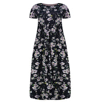 Womens Floral Printed Crew Neck Maxi Dresses Short Sleeves Plus Size Swing Dress