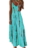 Women's Stitch Tie Dye Printed Dress V Neckline Summer Maxi Sleeveless Dresses