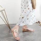 Women's Summer Slip On Wedge Casual Rhinestones Hollow Holiday Anti Slip Sandals