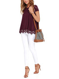Women's Lace Splicing R Shirts Crew Neck Short Sleeve Pullover Tops T-Shirt Blouse Tunic