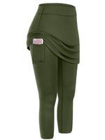 Women's Tennis Skirted Capri Leggings Pockets Elastic Sports Yoga Pants Skirts