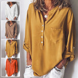 Women Long Sleeve Shirt V Neck Blouse for Autumn