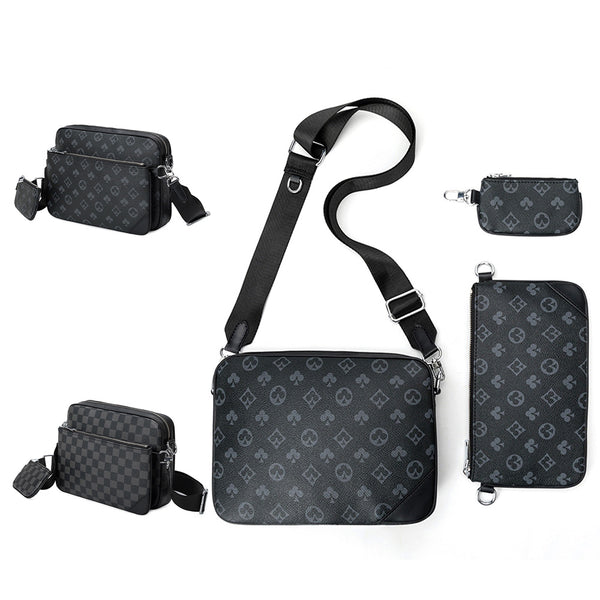 Men's 3 in 1 Crossbody Bags Briefcase Shoulder Satchel Bag Checkered Messenger Bag Handbag Casual Purse Wallet