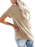 Women's Solid Color Pocket T-Shirt Casual Loose Tops Pullover Blouse Basic Tee