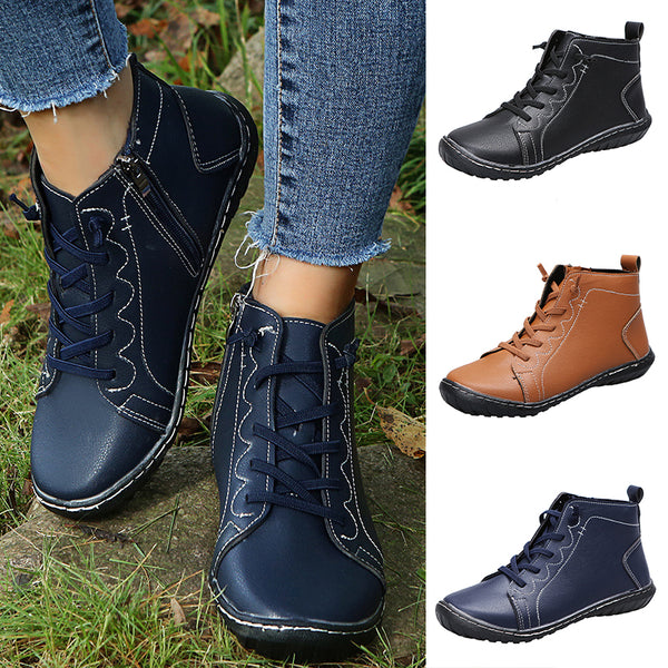 Womens Short Ankle Women's Low Heel Zipper Casual Walking Shoes