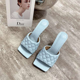 Womens Square Toe Heel Slippers Open Toe Stiletto Mule Shoes Slip On Sandals SZ