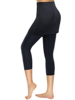 Women's Tennis Skirted Capri Leggings Pockets Elastic Sports Yoga Pants Skirts
