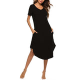 Women's Short Sleeve Pockets Pajamas Sleep Dress Nightgown Sleepwear Nightshirt