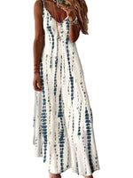 Women's Stitch Tie Dye Printed Dress V Neckline Summer Maxi Sleeveless Dresses