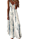 Women's Stitch Tie Dye Printed Dress V Neckline Summer Maxi Sleeveless Dresses