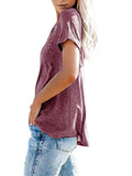 Women's Solid Color Pocket T-Shirt Casual Loose Tops Pullover Blouse Basic Tee