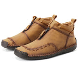 Mens Ankle Boots Casual Loafers Shoes, Mens Side Zipper Boots Hand Stitching Outdoor Working Shoes Booties