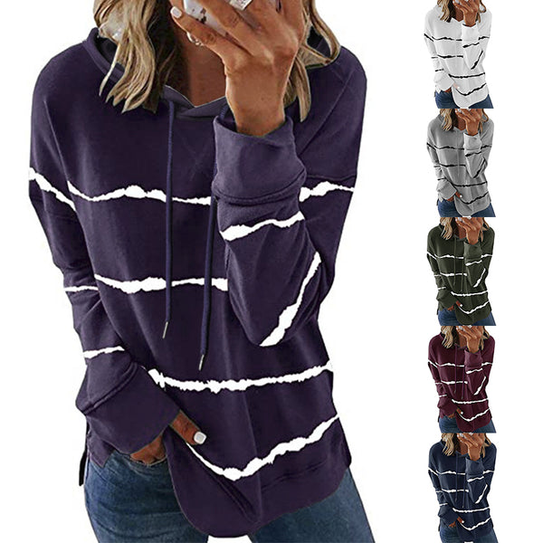 Women's Striped Hooded Sweater Long Sleeve Casual Hoodie Jumper Pullover Blouse