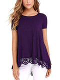 Women's Lace Splicing R Shirts Crew Neck Short Sleeve Pullover Tops T-Shirt Blouse Tunic