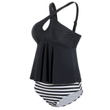 Women Tummy Control Tankini Swimsuit Two Piece Swimwear Ladies Swing Tankini Set Beachwear Ruffled Bikini Set Swimming Costumes Bathing Suit Push Up Padded Bra Backless Tankini Tops with Swim Bottoms